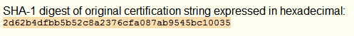 Digest of string of certification