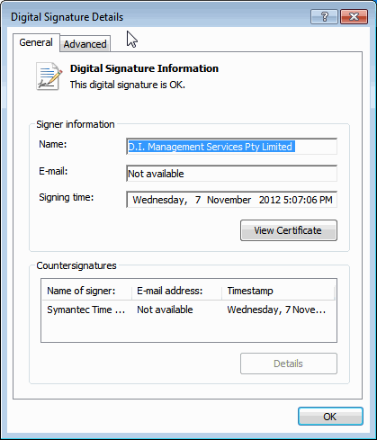 Digital Signature Details